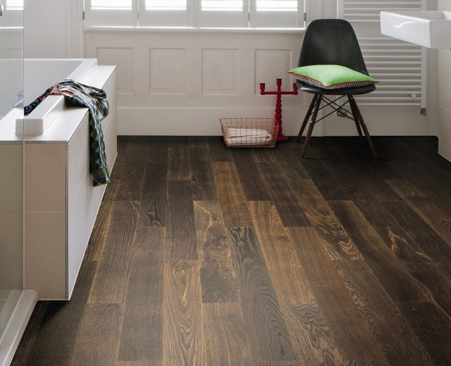 Bath with wooden floor