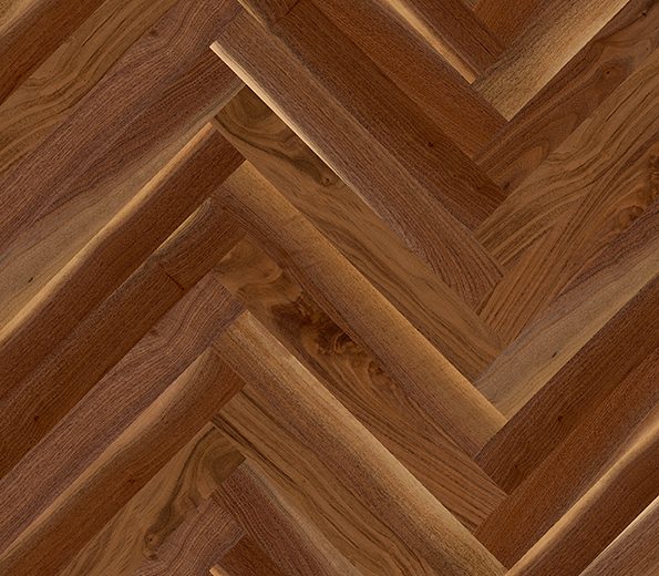 American Walnut Herringbone Parquet Lacquered Hardwood Floor