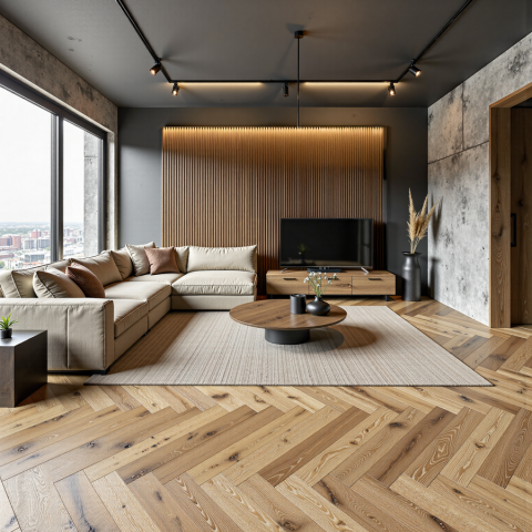 Edinburgh Rustic Oak  Brushed & Matt Lacquered Engineered Herringbone Wood Flooring