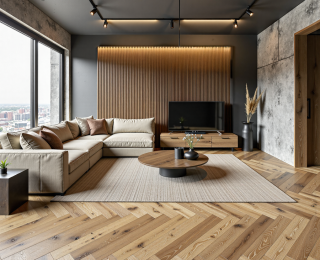 Edinburgh Rustic Oak  Brushed & Matt Lacquered Engineered Herringbone Wood Flooring