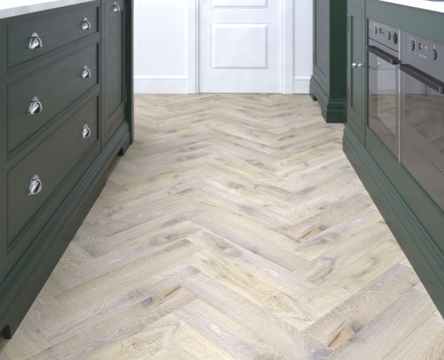 Dunnottar Rustic Oak  Brushed & Matt Lacquered  Engineered Herringbone Wood Flooring
